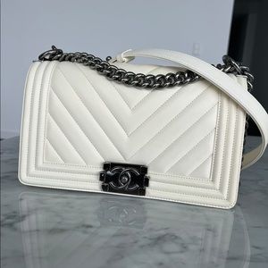 Chanel White boy bag